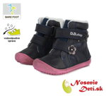 Dievčenské zimné barefoot topánky čižmy DD Step Modroružové Kvietky 063-580