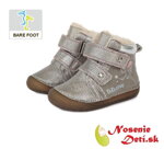 Dievčenské barefoot zimné topánky čižmy DD Step Strieborné Víla 070-929