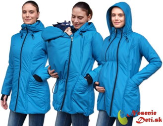 Tehotenská a nosiaca zimná zateplená bunda Zora Tyrkysovo modrá