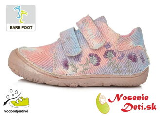 Detské barefoot plátenky dievčenské DD Step Ružovomodré Kvietky 073-120A