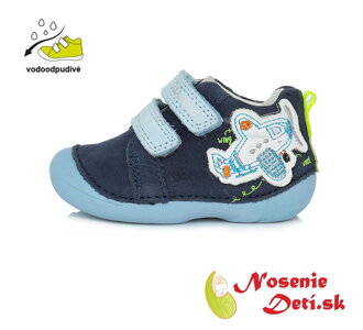 Barefoot alternatíva chlapčenské prechodné topánky DD Step Tmavomodré s lietadlom 015-357A