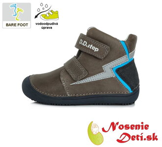 Barefoot chlapčenská členková obuv DD Step jarné jesenné topánky Šedé Blesk 063-144A