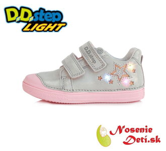 Dievčenské blikajúce topánky DD Step Striebornoružové Hviezdy 049-329