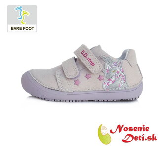Barefoot jarné jesenné dievčenské topánky DD Step Lilac Jednorožec 063-357