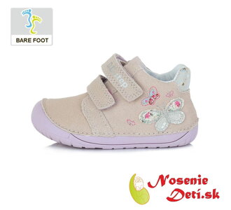 Barefoot dievčenské prechodné topánky DD Step Lilac Motýliky 070-313