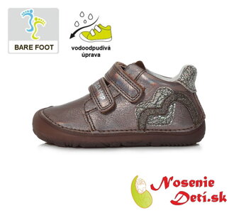 Barefoot topánky jarné jesenné dievčenské DD Step Bronze Srdiečka 073-328B