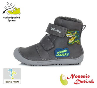 Chlapčenské barefoot zimné topánky čižmy DD Step Šedé Tyranosaurus 063-968A