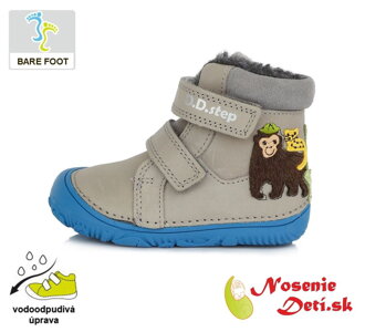 Detské chlapčenské zimné barefoot topánky DD Step Šedé Džungľa 073-457
