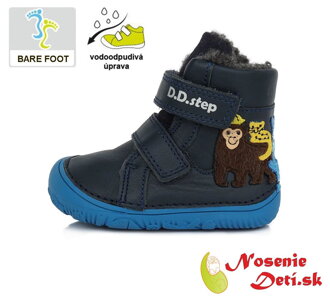 Detské chlapčenské zimné barefoot topánky DD Step Tmavomodré Džungľa 073-457A