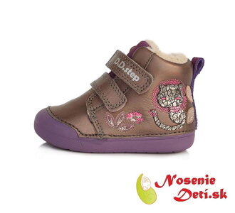 Dievčenské zimné topánky alternatíva barefoot DD Step Champagne Violet 066-653B
