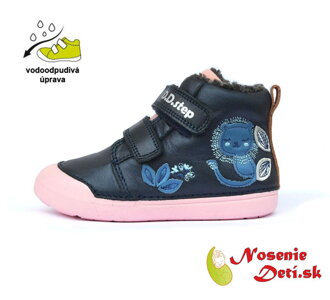 Dievčenské zimné topánky alternatíva barefoot DD Step Modroružové s levíčaťom 066-653
