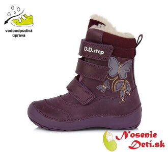 Detská zimná obuv dievčenské kožené čižmy DD Step Violet Motýle 023-117