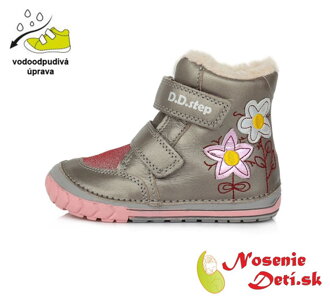 Dievčenské zimné topánky čižmy  DD Step Bronzové Kvetinky 029-767