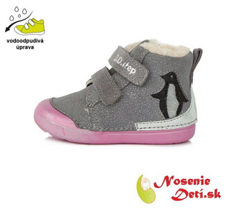 Dievčenské zimné topánky alternatíva barefoot DD Step Šedoružové Tučniak 066-601
