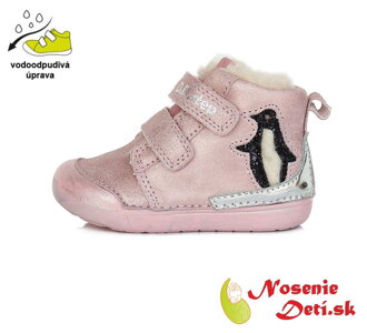 Dievčenské zimné topánky alternatíva barefoot DD Step Ružové Tučniak 066-601B