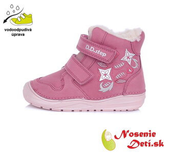 Detská zimná obuv dievčenské kožené topánky DD Step Ružové Kvety 071-754B