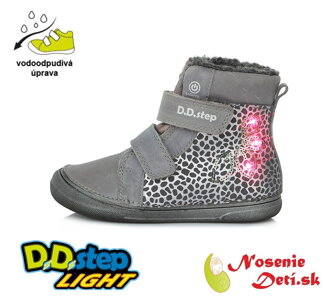 Dievčenské zimné svietiace topánky DD Step Šedé blikajúce 078-238A