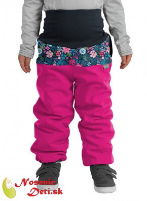 Detské softshellové zimné nohavice otepľovačky Fuksiová s kvietkami