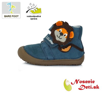 Barefoot chlapčenské kotníkové topánky jarné jesenné DD Step Modré Levík 063-661