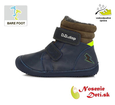 Chlapčenské zimné barefoot topánky DD Step Tmavomodré Blesk 063-829B