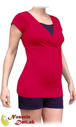 Tehotenské pyžamo na dojčenie KR so šortkami Sýtoružové 