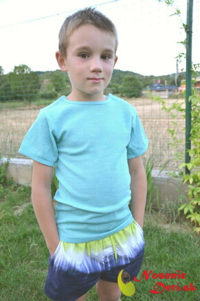 Celoročné detské merino vlnené tričko krátky rukáv Manymonths Aqua Blue