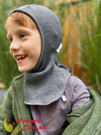 Merino vlnená kukla pre deti Manymonths Elephant Grey