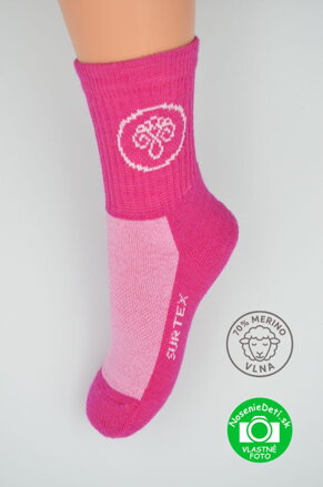 Zimné Merino vlnené ponožky pre deti Surtex Fuksia Ružová