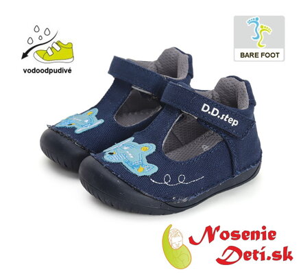 Dětské barefoot plátěnky D.D. Step Tmavě modré Letadlo C070-41195