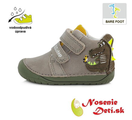 Barefoot detská kožená prechodná obuv DD Step Grey Khaki Krokodíl 070-316A