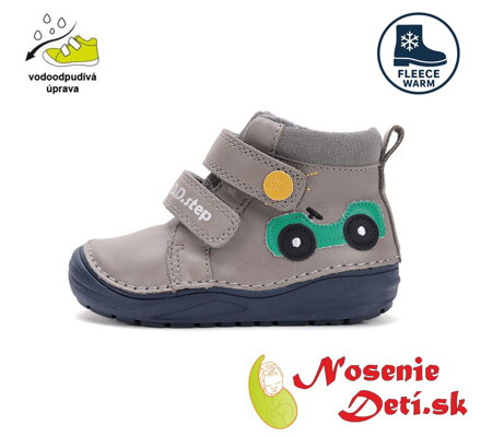Chlapčenské zateplené kožené topánky D.D. Step Dark Grey Autíčko 071-52771B
