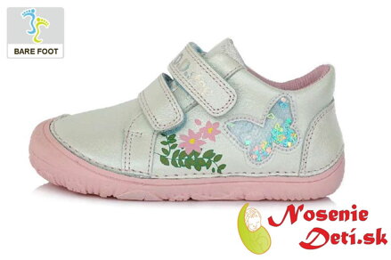 Dievčenské prechodné barefoot kožené topánky D.D. Step Perleťové Motýľ 073-25