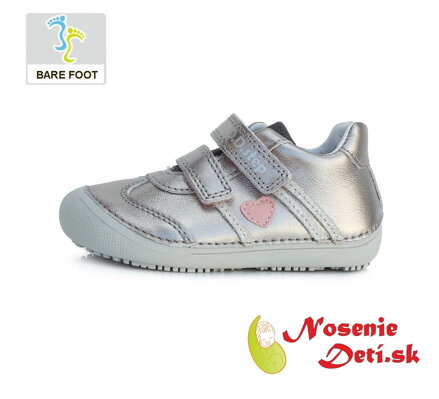 Barefoot dievčenská obuv DD Step topánky Strieborné Srdiečko 063-348A