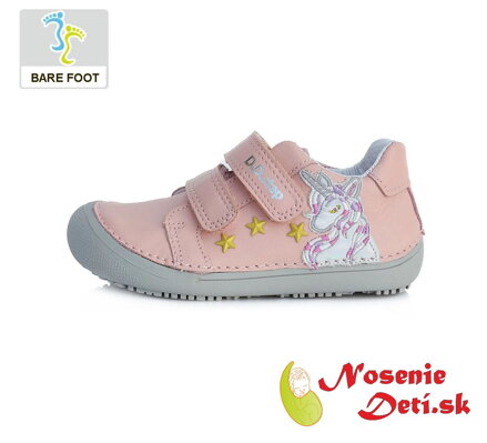 Barefoot jarné jesenné dievčenské topánky DD Step Svetloružové Jednorožec 063-357A