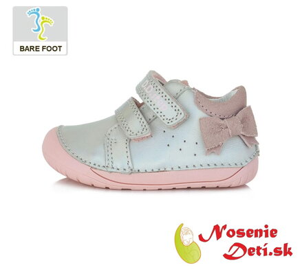 Barefoot dievčenské prechodné topánky DD Step Striebornoružové Mašľa 070-363