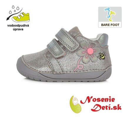 Dívčí barefoot celoroční kotníkové boty DD Step Stříbrné Kvítek 070-375A