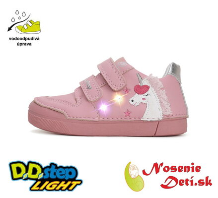 Dievčenská blikajúca obuv D.D. Step svietiace topánky Pink Jednorožec 068-42893A