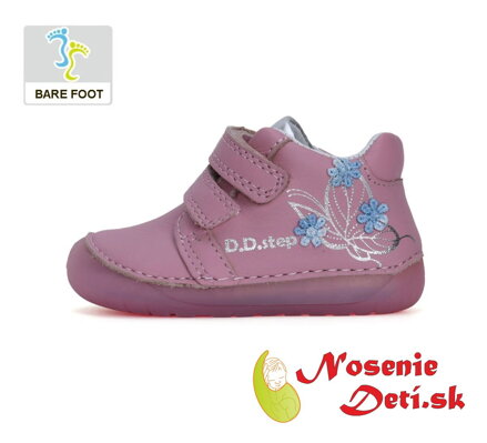 Barefoot dívčí celoroční kotníkové boty DD Step Lilac Motýl a Kvítečka 070-41484A