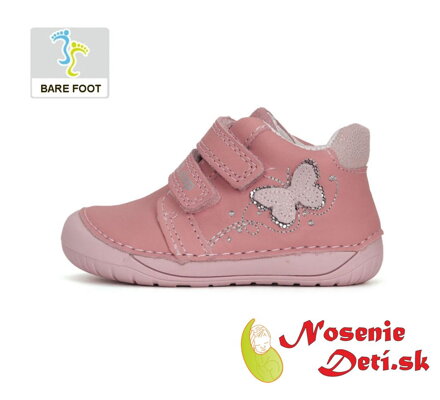 Dievčenské barefoot prechodné topánky D.D. Step Ružové Motýlik 070-41929A