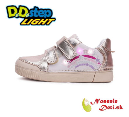 Dievčenská blikajúca obuv D.D. Step svietiace topánky Cream Dúha 068-51865B