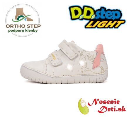 Dievčenské blikajúce svietiace kožené topánky D.D. Step Cream Unicorn 050-61970
