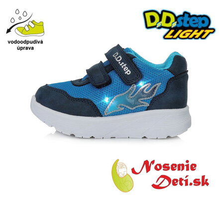 Detské blikajúce svietiace vodeodolné tenisky D.D. Step Modré F083-41304B