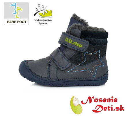 Detské zimné barefoot topánky DD Step Tmavomodré s hviezdou 073-688A