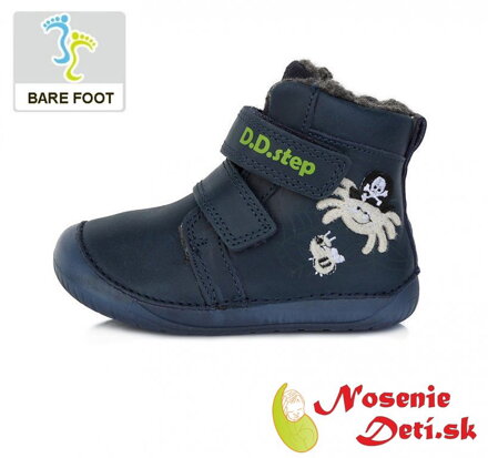 Detské chlapčenské zimné barefoot topánky DD Step Tmavomodré Pavúčik 070-111