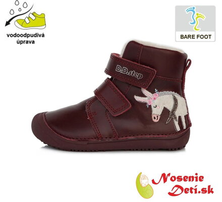 Dívčí zimní barefoot boty DD Step Bordové Oslík 063-511