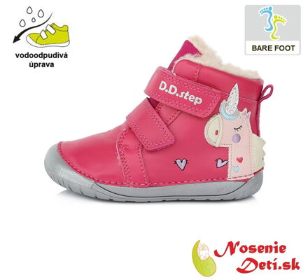 Dievčenské zimné barefoot topánky DD Step Ružová Jednorožec 070-328A