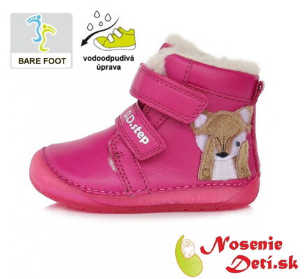 Dievčenské zimné barefoot topánky DD Step Ružové Líška 070-353