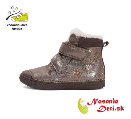 Dievčenské zimné kožené topánky D.D. Step Bronze Vločky 049-42729A