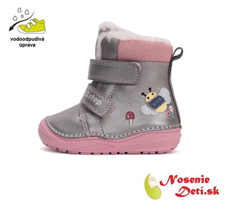 Dievčenské zimné kožené čižmy D.D. Step Silver Bronze Včielka W071-42233A