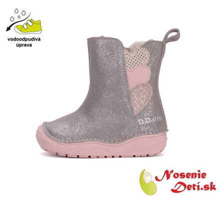 Dievčenské zimné kožené čižmy D. D. Step Champagne Srdiečka W071-42973A
